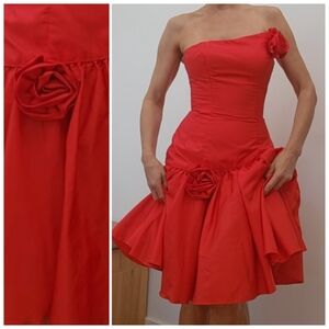 Vogue Metgala Mike Benet Drop Waist Vintage Cherry Red W Rose Taffeta Dress 2